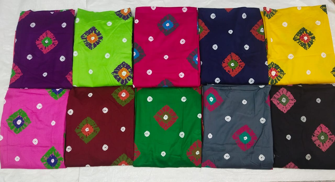 Original Bandhani Latest Printed Regular Wear Heavy Cotton Dress Material Collection